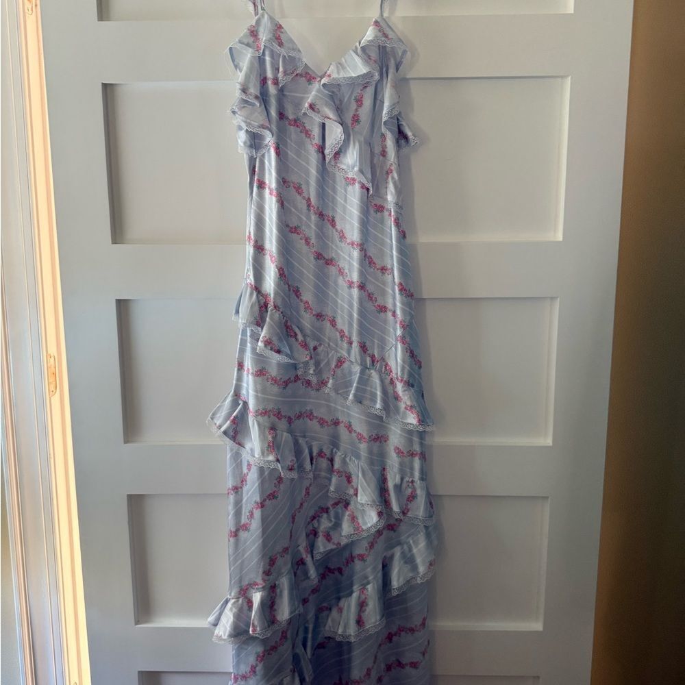 Rareraw Floral Ruffle Maxi Dress in Light Blue